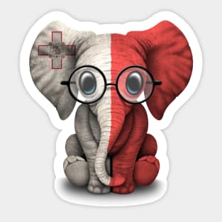 Baby Elephant with Glasses and Maltese Flag Sticker